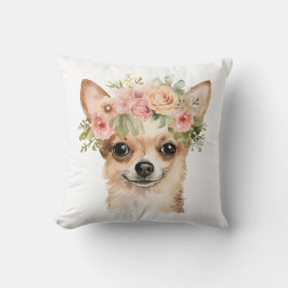 Boho Chihuahua Blume Crown Watercolor Kissen