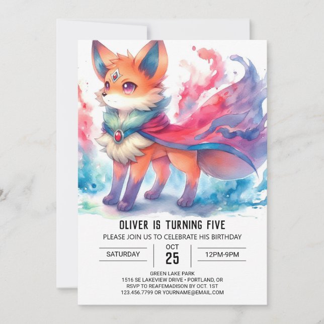 Boho Children Fox Birthday Einladung (Vorderseite)