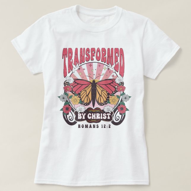 Boho Christliche Bibelverse durch Christus transfo T-Shirt (Design vorne)