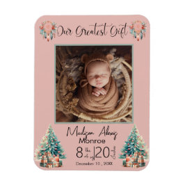 Boho Christmas Baby Stats Geburtsankündigung Magnet