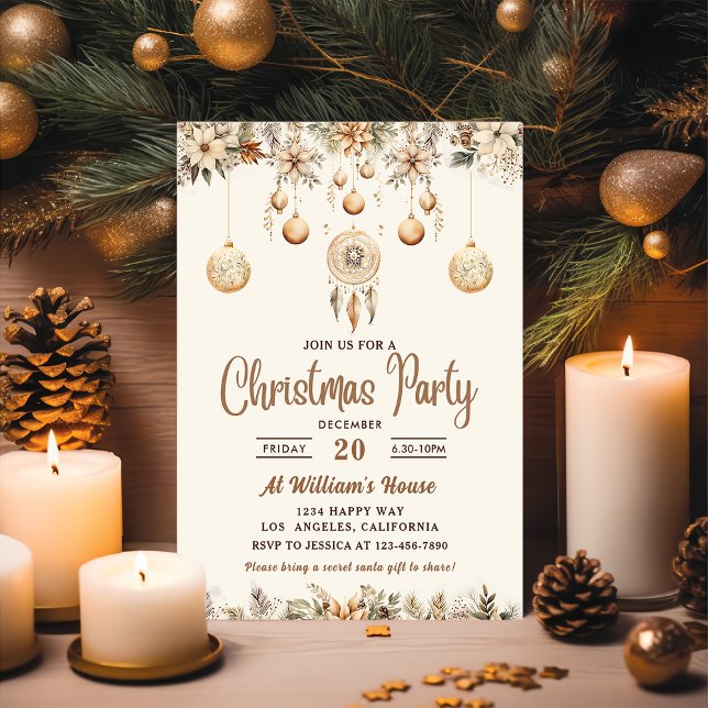 Boho Christmas Floral Christmas Party Einladung (Von Creator hochgeladen)