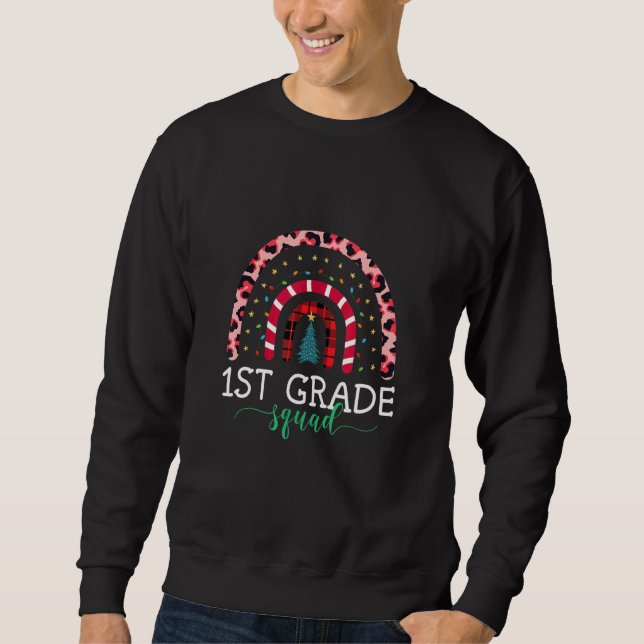 Boho Christmas Leopard Rainbow 1st Grade Squad Gir Sweatshirt (Vorderseite)