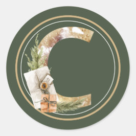 Boho Christmas Monogram C mit Packungen Runder Aufkleber