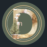 Boho Christmas Monogram D mit Tree & Candy Cane Runder Aufkleber<br><div class="desc">Der Winter-Aufkleber MONOGRAM ist perfekt für Einladungen,  Feste,  Hochzeitseinladungen,  Weihnachten und vieles mehr.</div>