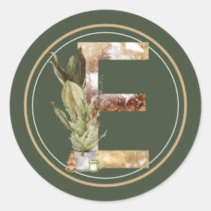 Boho Christmas Monogram E with Tree Runder Aufkleber