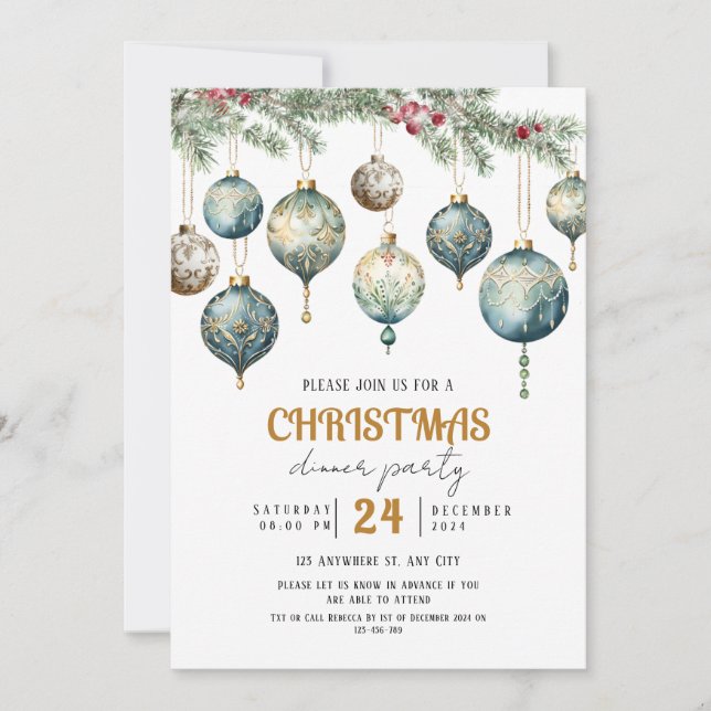 Boho Christmas ornament party Invitation Einladung (Vorderseite)