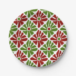 Boho Christmas Poinsettias Bold Hand Drawing Blume Pappteller