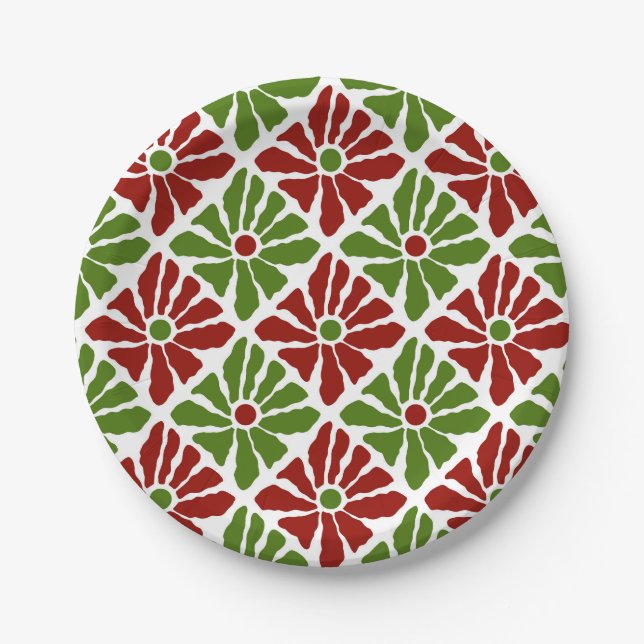 Boho Christmas Poinsettias Bold Hand Drawing Blume Pappteller (Vorderseite)
