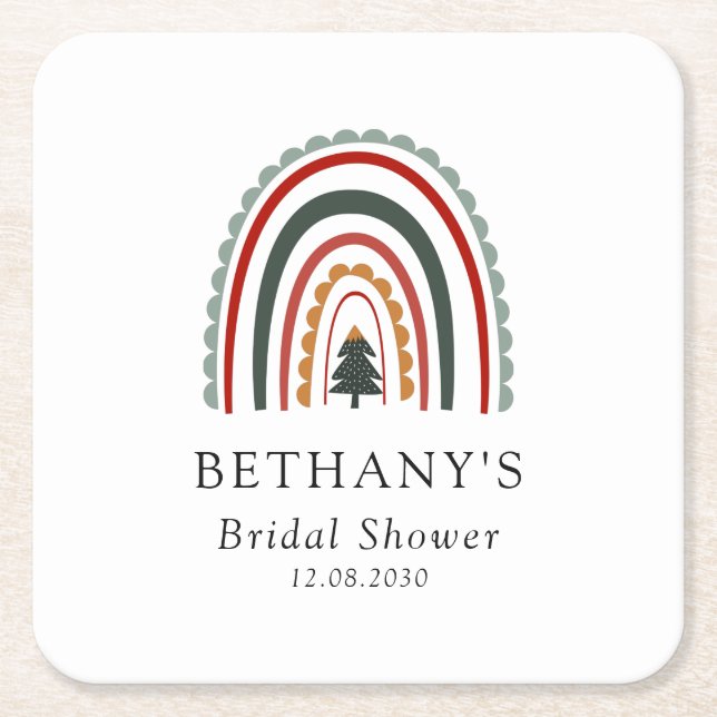 Boho Christmas Rainbow Brautparty Rechteckiger Pappuntersetzer (Vorderseite)