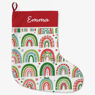 Boho Christmas Rainbow's Name Monogram Großer Weihnachtsstrumpf