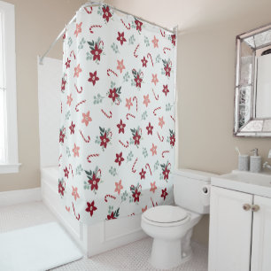 Boho Christmas Style Floral Candy Canes Duschvorhang