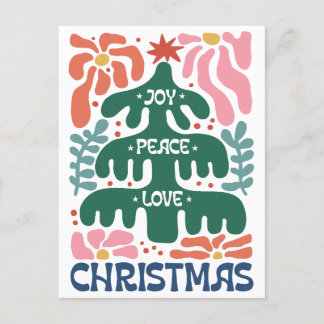Boho Christmas Tree Joy Peace Liebe Colorful Postkarte