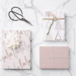 Boho Christmas Trees Falala Dusty Pink Holiday Wra Geschenkpapier Set<br><div class="desc">Dieses niedliche Boho-Urlaubspapier bietet ein Set von 3 verschiedenen Designs von Verpackungspapieren. 1. Ein hellrosa Hintergrund mit falala in Schriftzeichen. 2. Ein leicht staubiger rosafarbener Hintergrund mit Weihnachtsbäumen im Schatten von staubigen rosa. 3. Ein staubiger rosa Hintergrund mit Schneemuster. Ändern Sie die Hintergrundfarbe und personalisieren Sie sie für Ihre Bedürfnisse....</div>