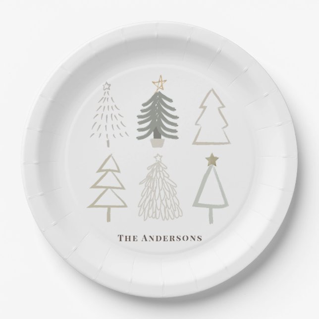 Boho Christmas Trees Green Holiday Pappteller (Vorderseite)