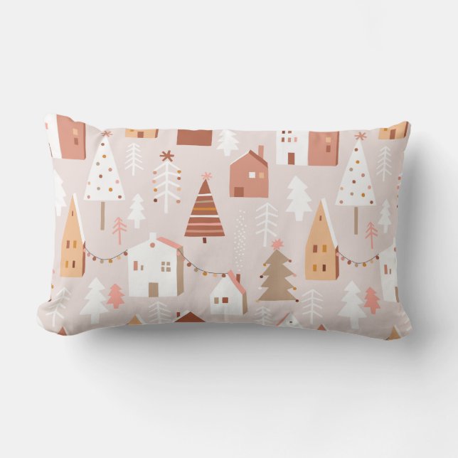 Boho Christmas Village Lumbar Coussin (Recto)