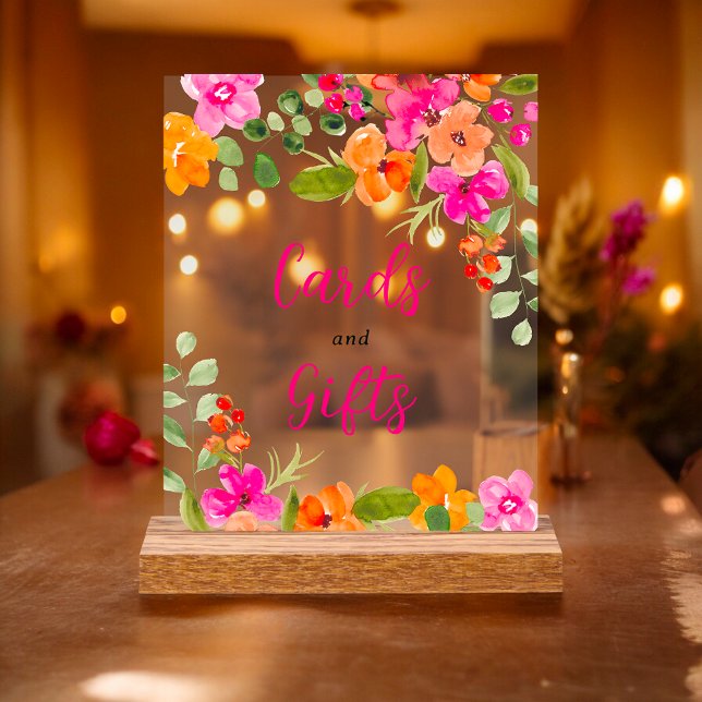 Boho chute orange floral nuptiale (Boho fall orange floral watercolor bridal acrylic sign)