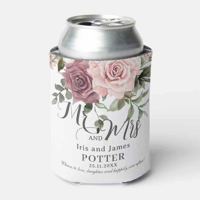 Boho Cinnamon Rose Blush Pink Blues Hochzeit Dosenkühler (Kanne Vorderseite)