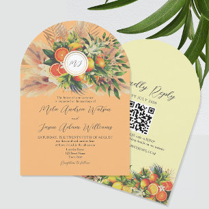 Boho Citrus Faire-part de mariage avec code QR