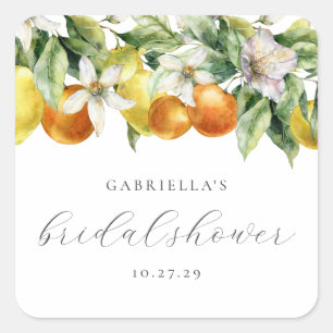 Boho Citrus Lemon Orange Brautparty Quadratischer Aufkleber