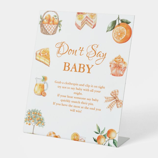 Boho Citrus Orange sagt nicht Baby Shower Schild (Vorderseite)