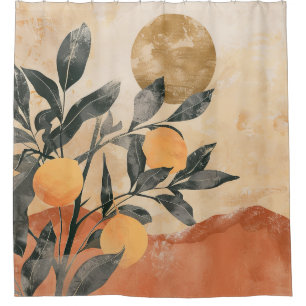 Boho Citrus Tree mit Sonne und Bergen Duschvorhang