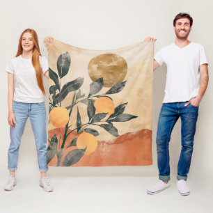 Boho Citrus Tree mit Sonne und Bergen Fleecedecke