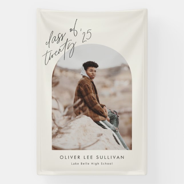 Boho Class of 2025 Arch Foto Abschluss Banner (Vertikal)
