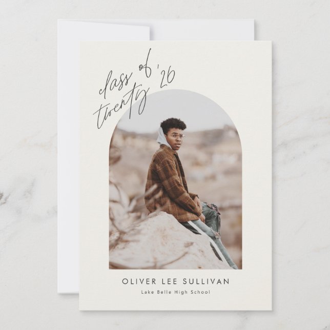 Boho Class of 2025 Arch Foto Abschluss Einladung (Vorderseite)