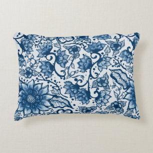 Boho Classic Blue Florals   Große Wiederholung Dekokissen