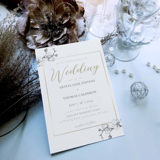 Boho Classic Frame Schwarz-weiß Gold Orchid Weddin Einladung (Von Creator hochgeladen)