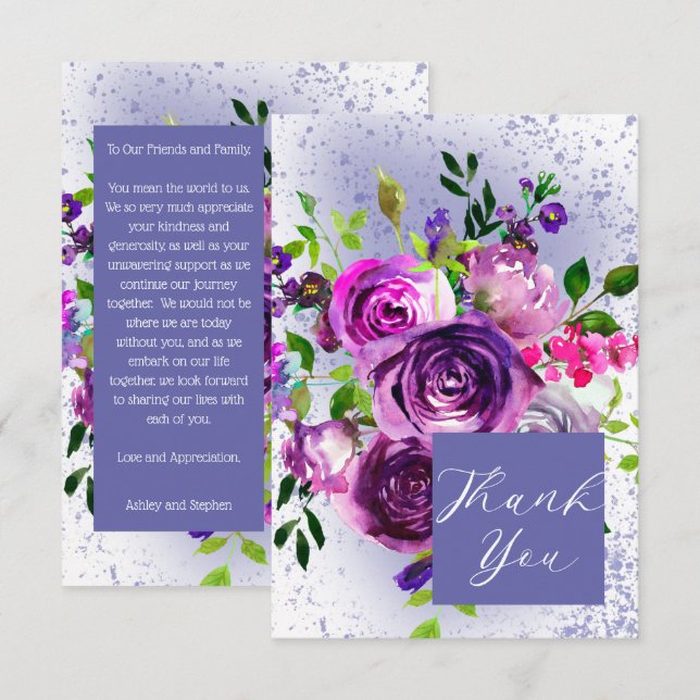 Boho Classy Watercolor Lila Floral Dankeskarte (Vorne/Hinten)