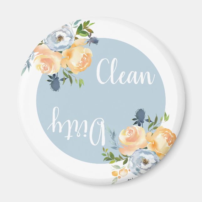 Boho Clean Dirty Floral Blue Geschirrspülmaschine Magnet (Vorne)