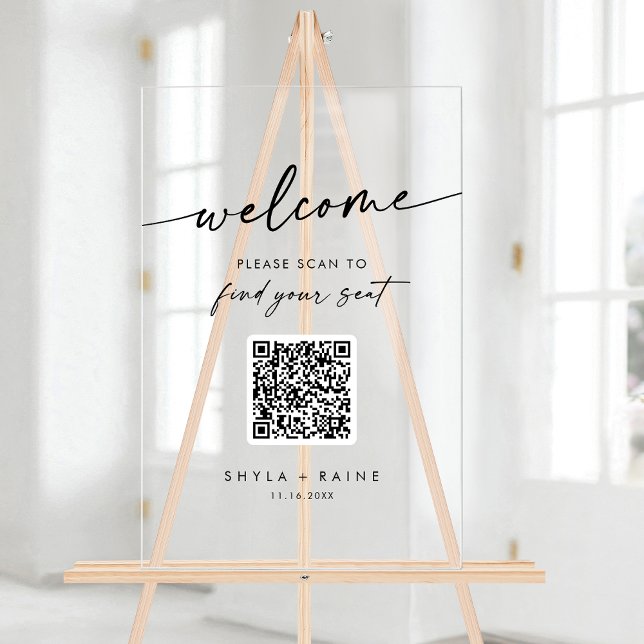 Boho Clear QR Code Akryllische Hochzeitskizze Acrylschild (Boho Clear QR Code Acrylic Wedding Seating Chart)