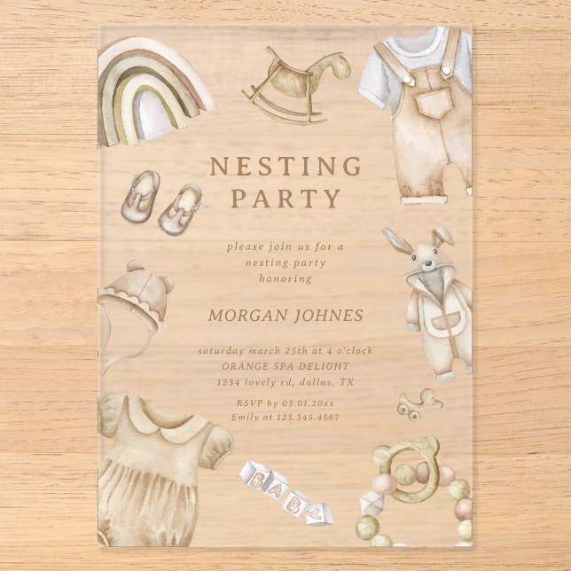 Boho Clothes Kinderzimmer Nesting Party Acryleinladungen (Vorderseite)