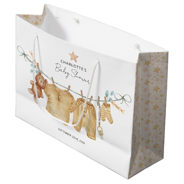 Boho Clothesline Baby Showbeutel Große Geschenktüte (Vorderseite Schrägansicht)