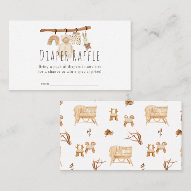 Boho Clothesline Baby Showdiaper Raffle Ticket Begleitkarte (Vorne/Hinten)