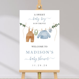 Boho Clothesline Boy Baby shower Affiche de bienve