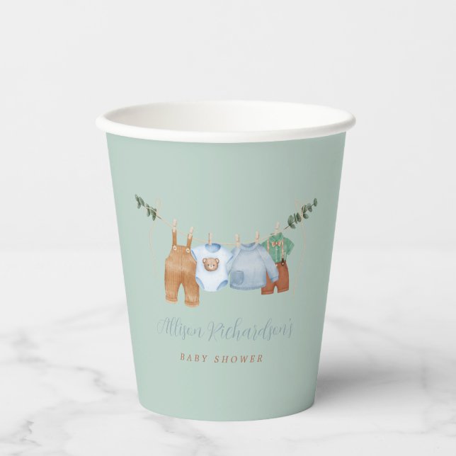 Boho Clothesline Boy Pastel Green Paper Cup Pappbecher (Vorderseite)