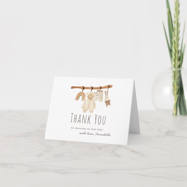 Boho Clothesline Gender-Neutral Baby Dusche Dankeskarte (Vorderseite)