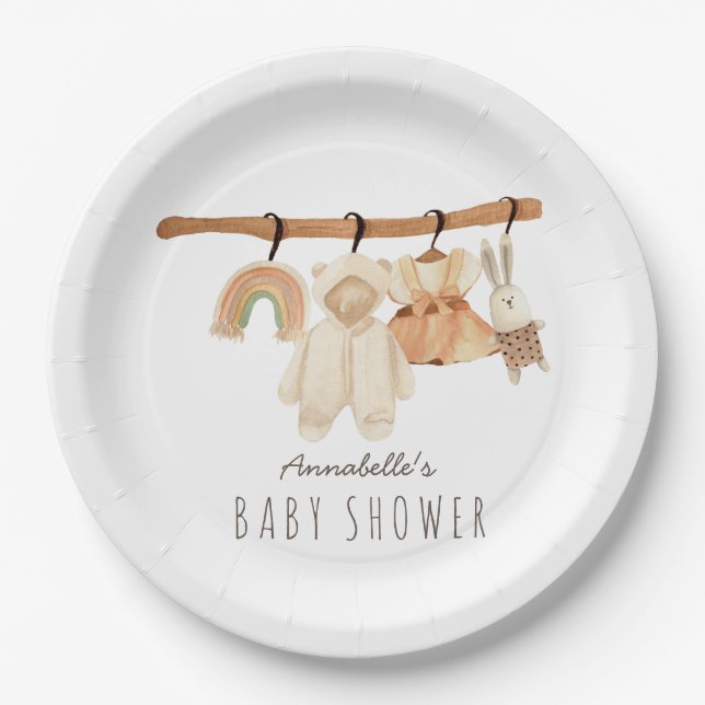 Boho Clothesline Girl Baby Dusche Pappteller (Vorderseite)