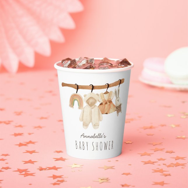 Boho Clothesline Girl Baby Shooting Paper Cups Pappbecher (Insitu)