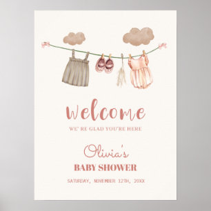 Boho Clothesline Girl Baby shower Affiche de bienv