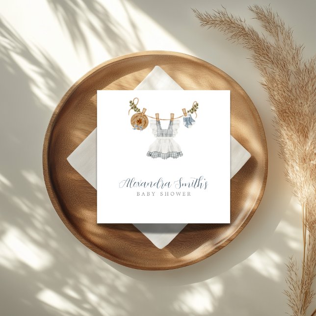 Boho Clothesline Girl blau-weiß Aquarell Serviette (Von Creator hochgeladen)