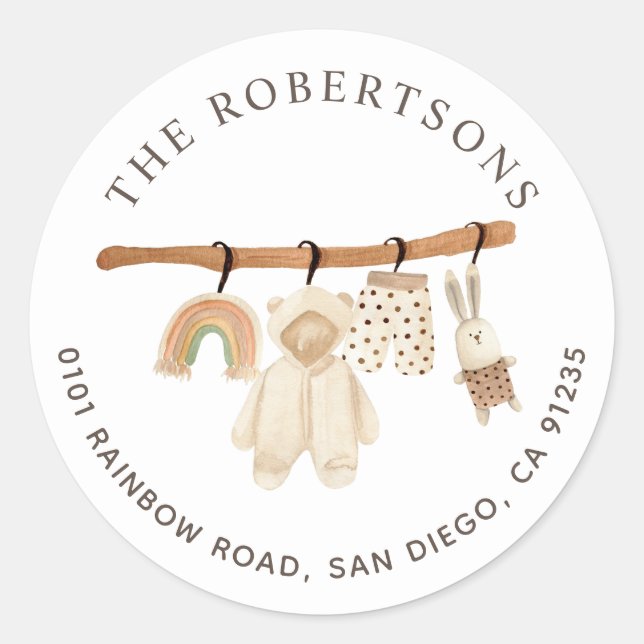 Boho Clothesline Runder Aufkleber (Vorderseite)