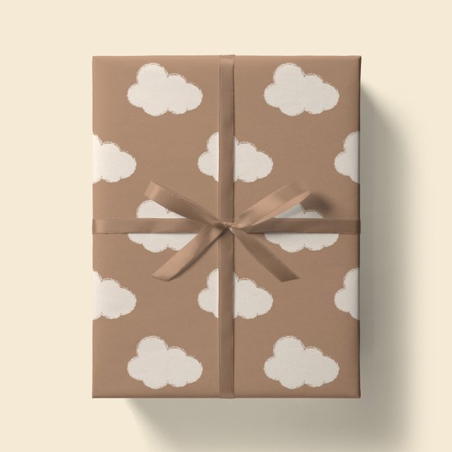 Boho Clouds Sky Simple Gender Neutral Kids Tan Geschenkpapier (Von Creator hochgeladen)
