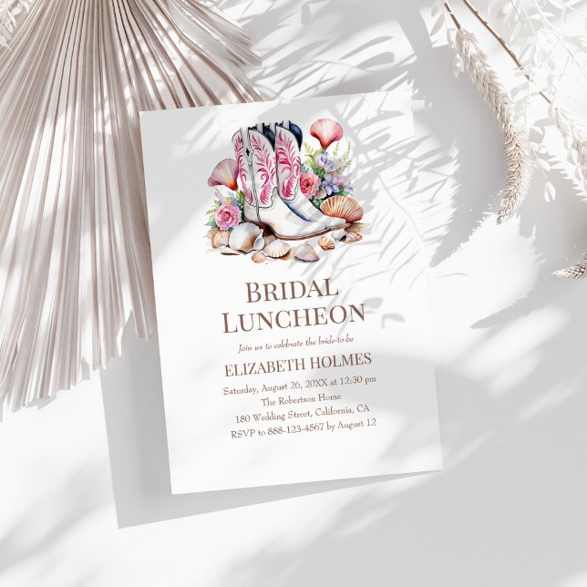 Boho Coastal Cowgirl Bridal Luncheon Einladung (Boho Coastal Cowgirl Bridal Luncheon Invitation on a sunny boho white table.)