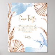 Boho Coastal Diaper Raffle Baby Shower Poster