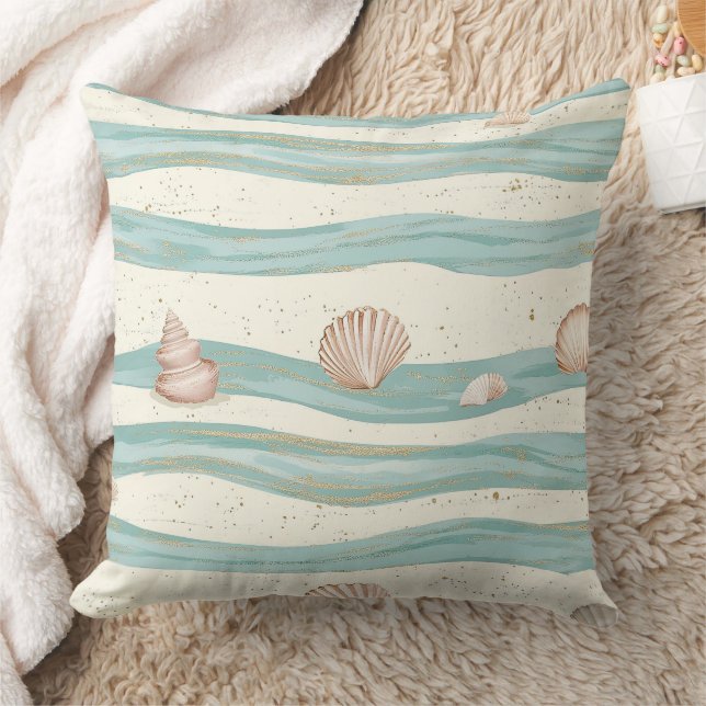 Boho Coastal Seashell Wave Pattern (3) Kissen (Decke)