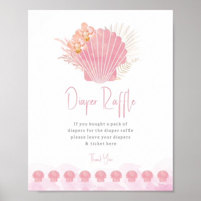 Boho Coastal Windel-Raffle Baby Shower Poster (Vorne)