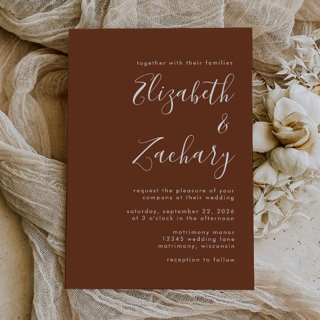 Boho Coffee Brown Minimalistische Script Wedding Einladung (Von Creator hochgeladen)